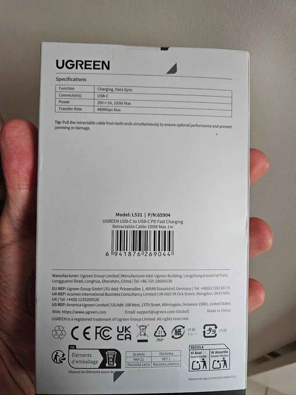 Cabo retratil Ugreen 100w - Foto 2