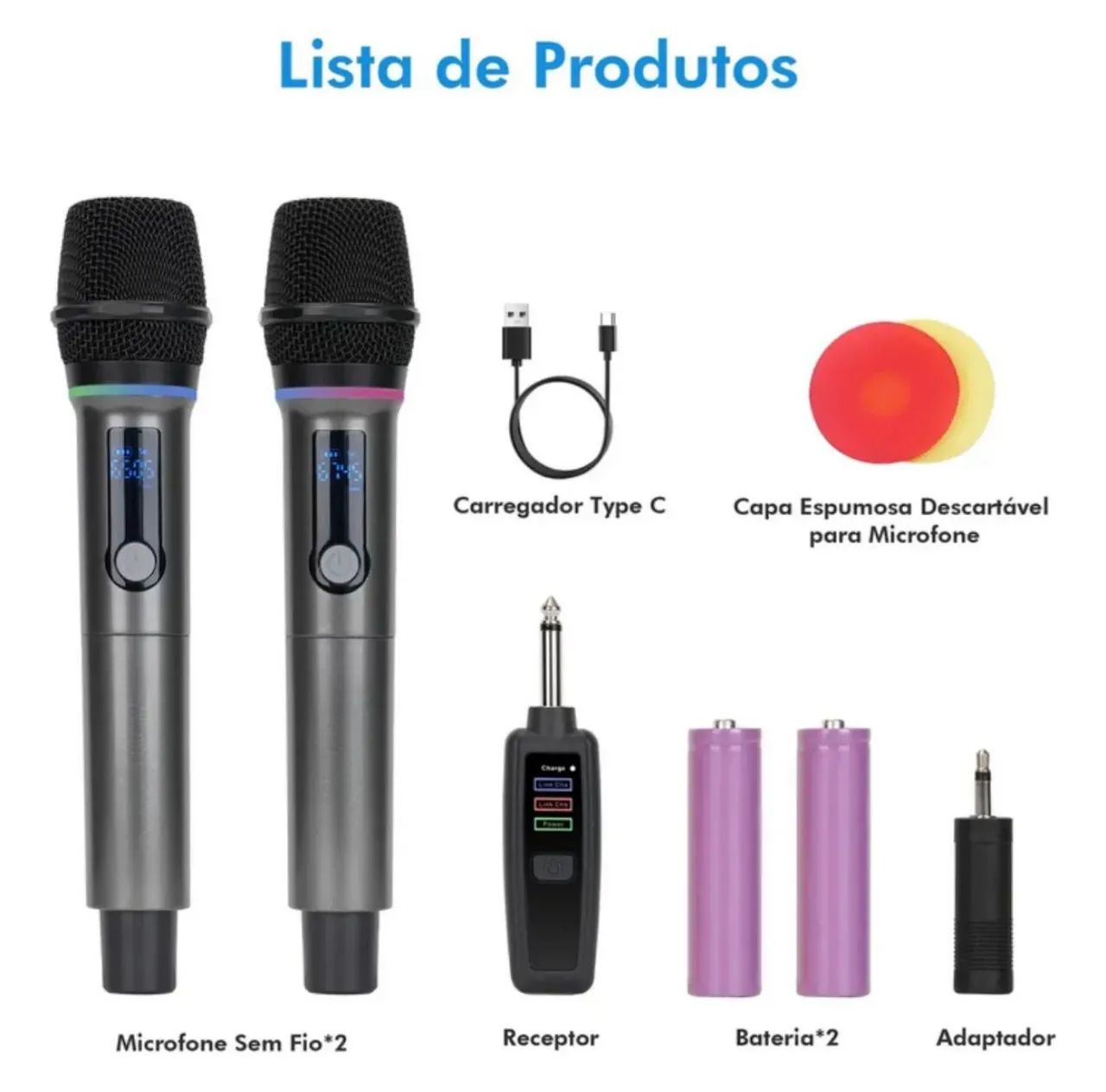 Kit 2 Microfone Sem Fio Com Visor Digital Bateria recarregável  - Foto 2