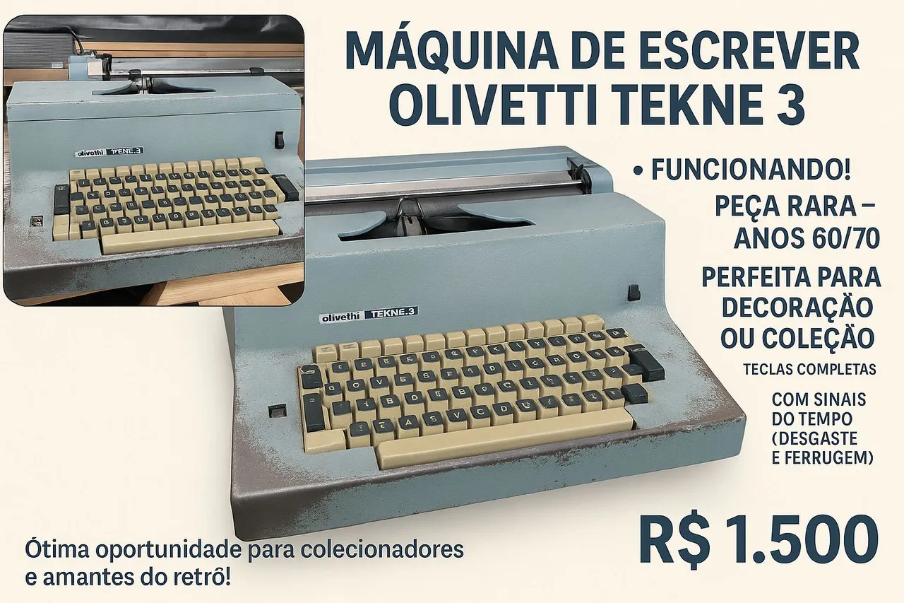 Máquina de Escrever Olivetti Tekne 3 - Retro