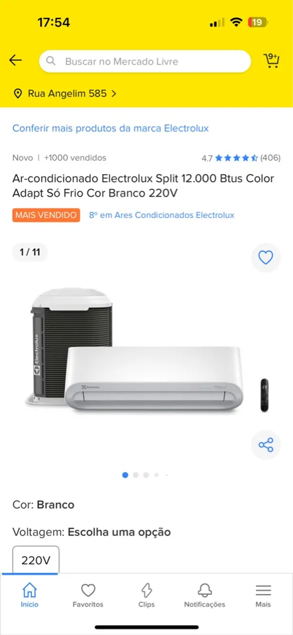 Vende-se Ar Condicionado Electrolux Split 12.000 BTUs Frio 220V Branco