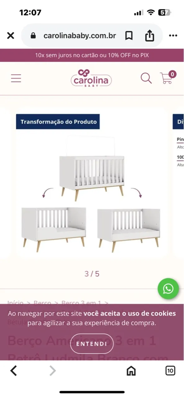 Berço Americano 3 em 1 Retrô Carolina Baby