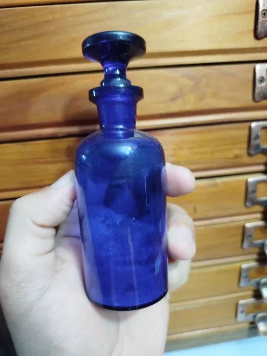 Antiguidade!! Frasco francês de farmácia/boticário, azul cobalto, fins do século XIX