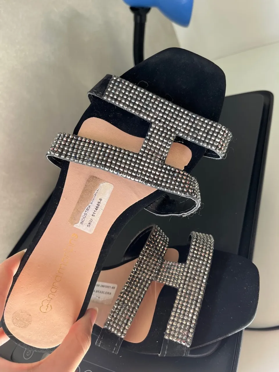 Sandália Feminina Preta com Strass