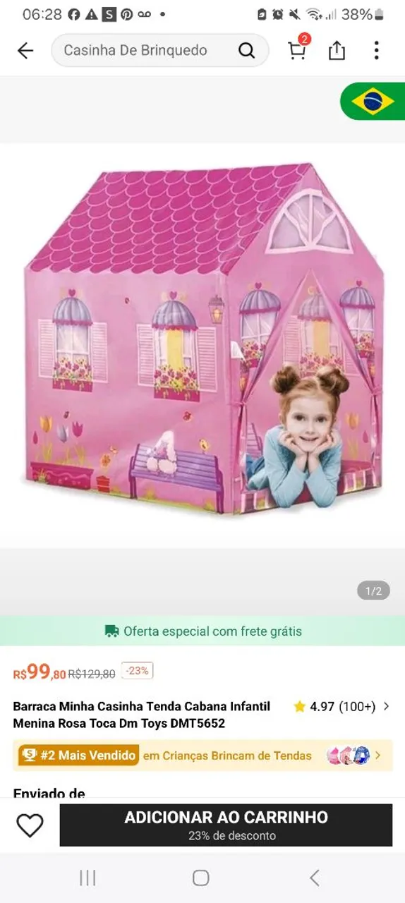 Barraca Casinha Infantil Menina Rosa Toca Dm Toys DMT5652