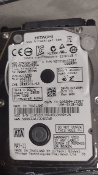 HD interno Hitachi 250GB SATA 7200 RPM
