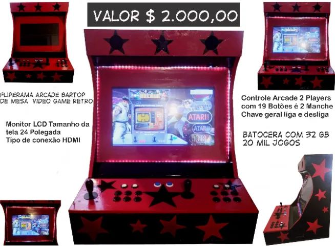 Fliperama Arcade Bartop Game Retro 32GB 20 Mil Jogos