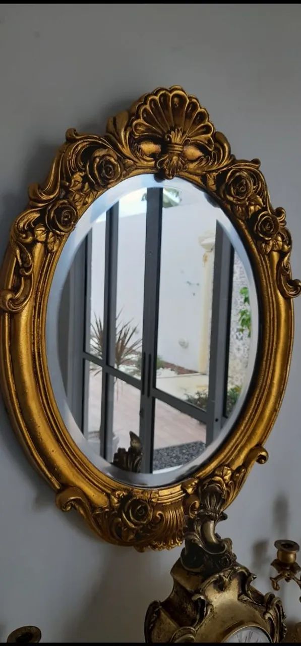 Espelho oval classico dourado