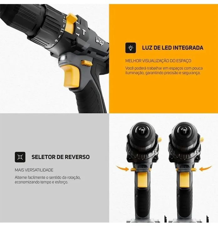 Parafusadeira E Furadeira Com Impacto Wap 3/8" Bateria 21V - Bivolt  - Foto 5