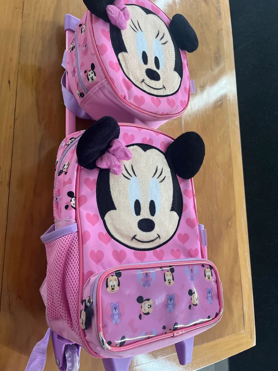 Kit Mochila Escolar Infantil com rodinhas Minnie Baby com Lancheira Rosa - Foto 4