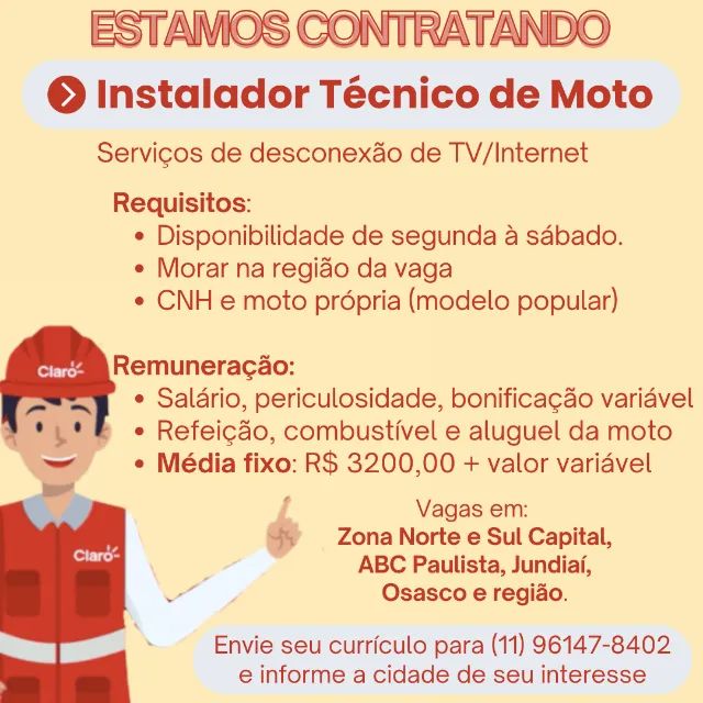 Instalador Técnico Motoboy - Zona Norte SP