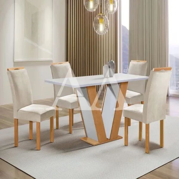 Mesa de Jantar 4 Cadeiras Qatar retangular 