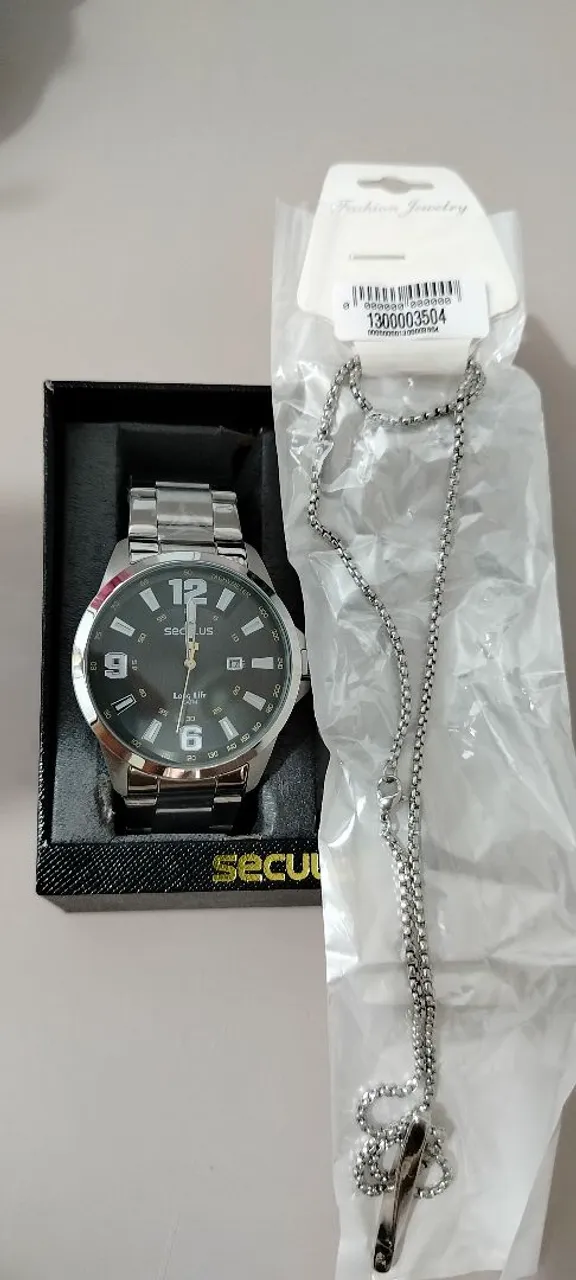 Relógio Seculus e Colar Masculino