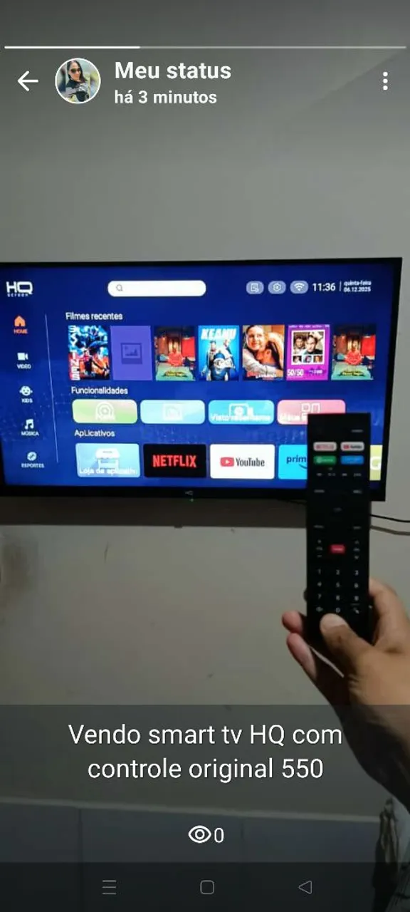 Smart TV HQ com controle original - R$550