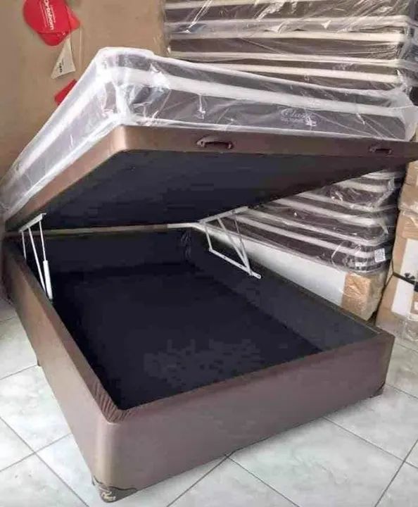 Cama Box Baú Casal Blindada 1,38x1,88x42cm, Laterais Fechadas Na Madeira, Cartão 12x! - Foto 2