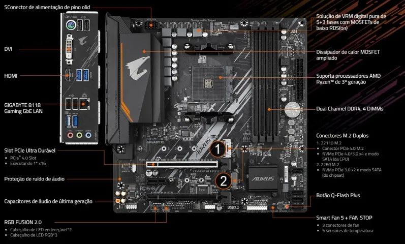 Placa Mãe B550M Aorus Elite (na caixa) AM4 - Foto 2