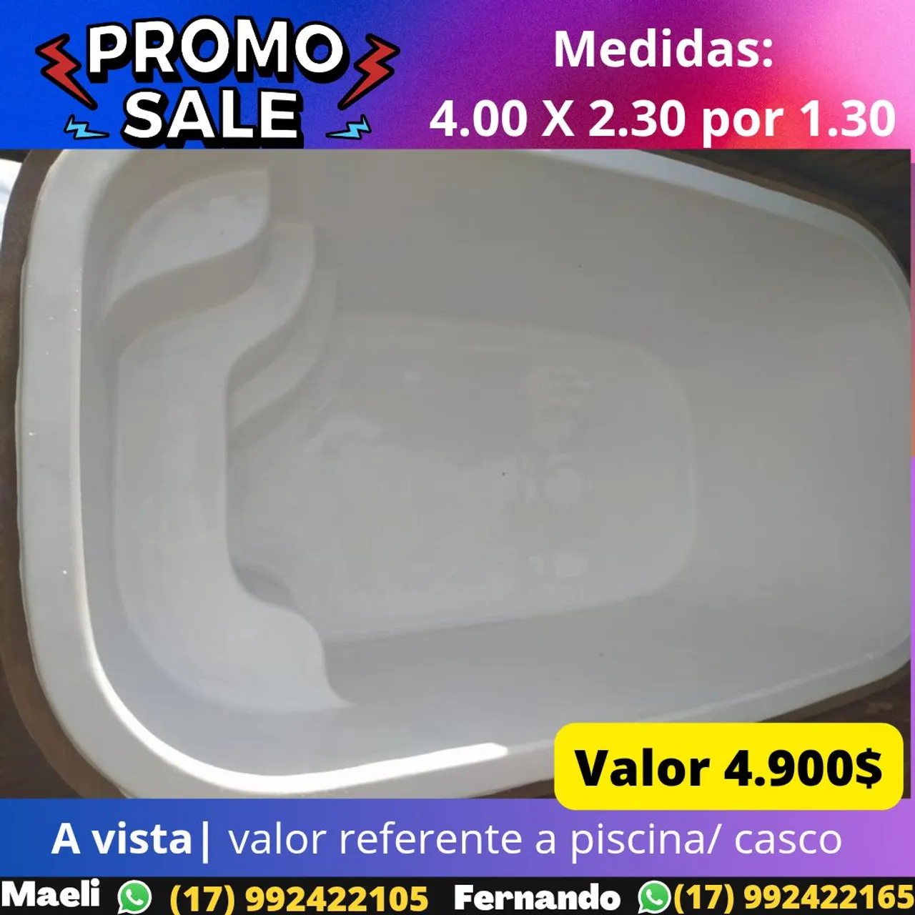 Piscina/Casco 4.00 x 2.30 por 1.30 - Promoção!