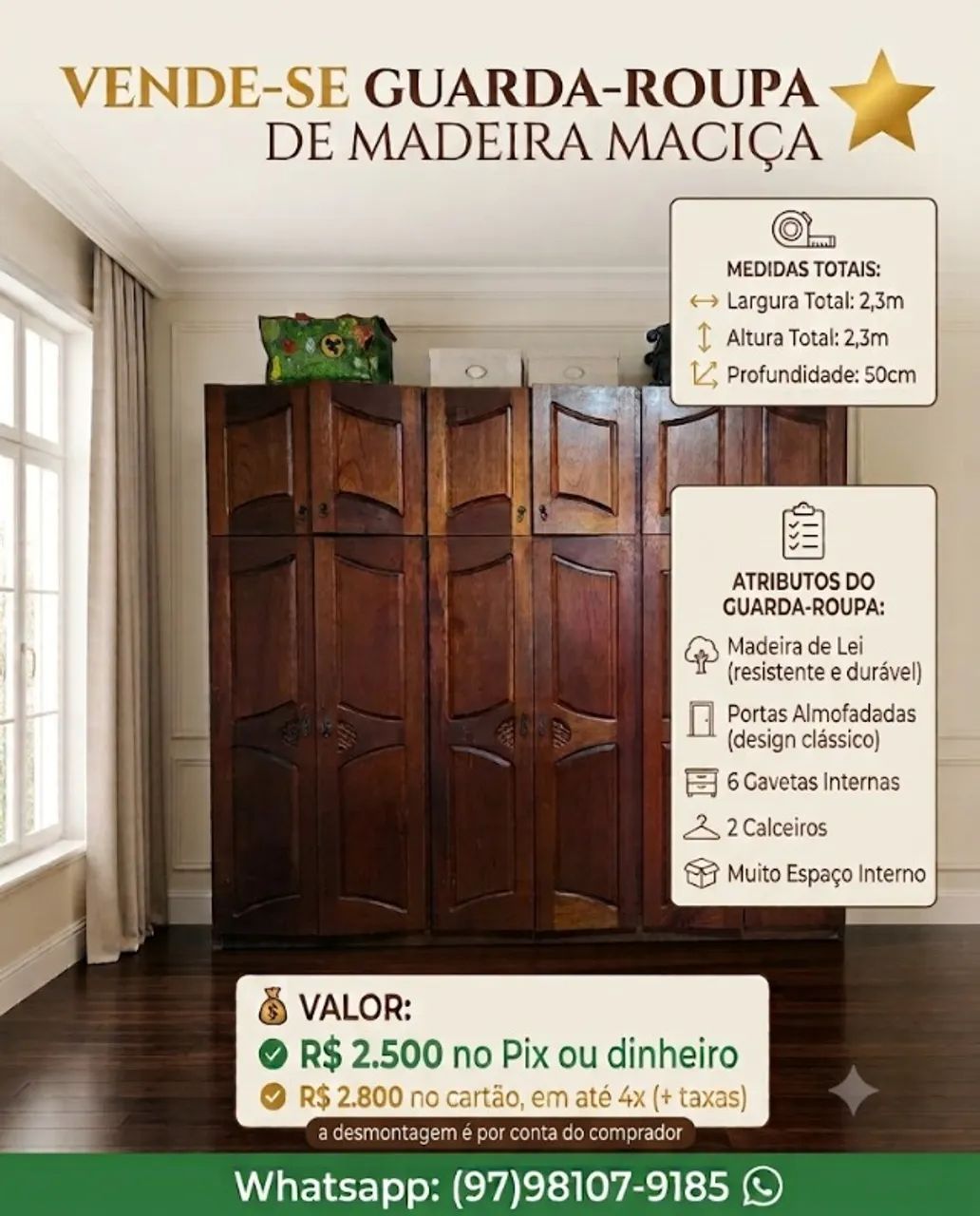 Guarda-roupa casal em Madeira de Lei