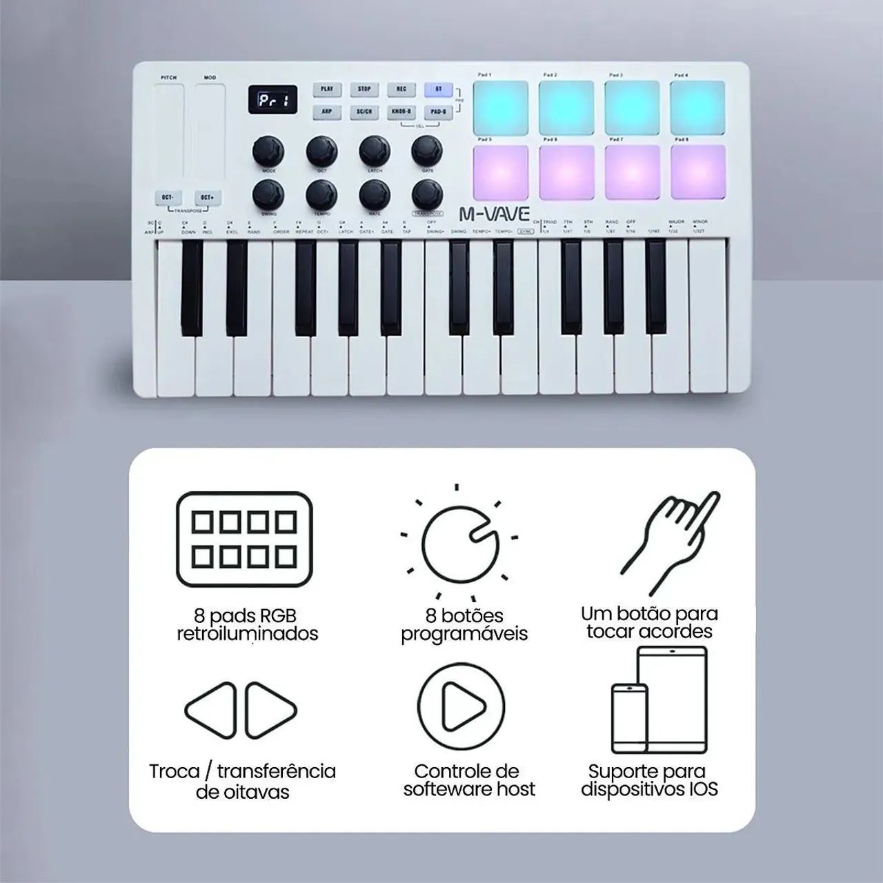 Controlador M-vave MK25 midi com pad,,compatível com IOS e Android - Foto 5
