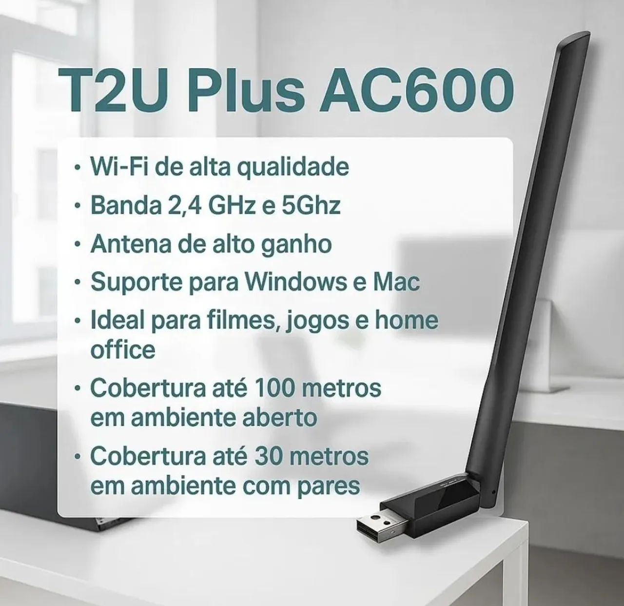 Adaptador de rede Wi-Fi USB TP-Link Archer T2U Plus - Foto 2