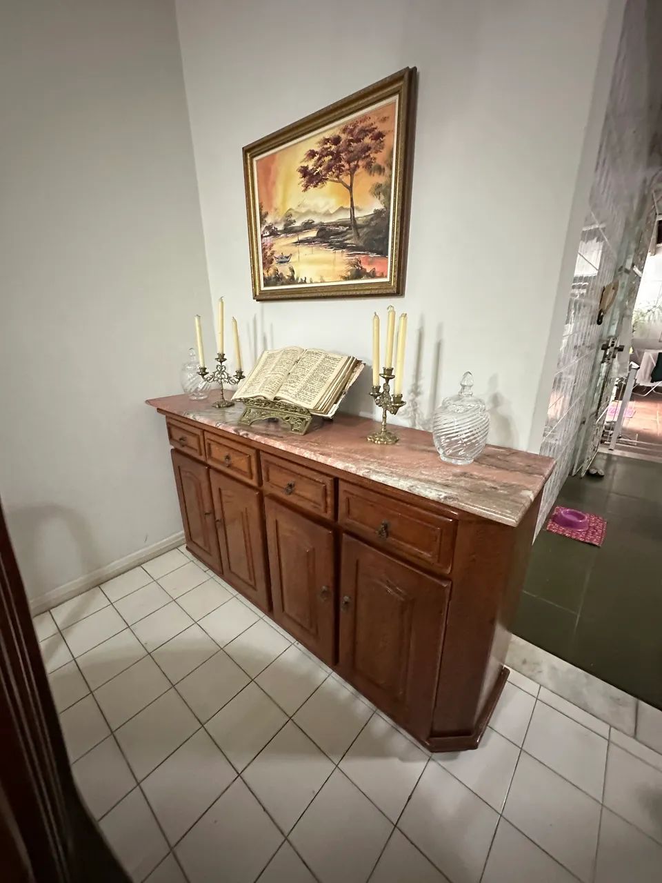 Mesa e buffet de madeira maciça com pedra natural - Foto 5