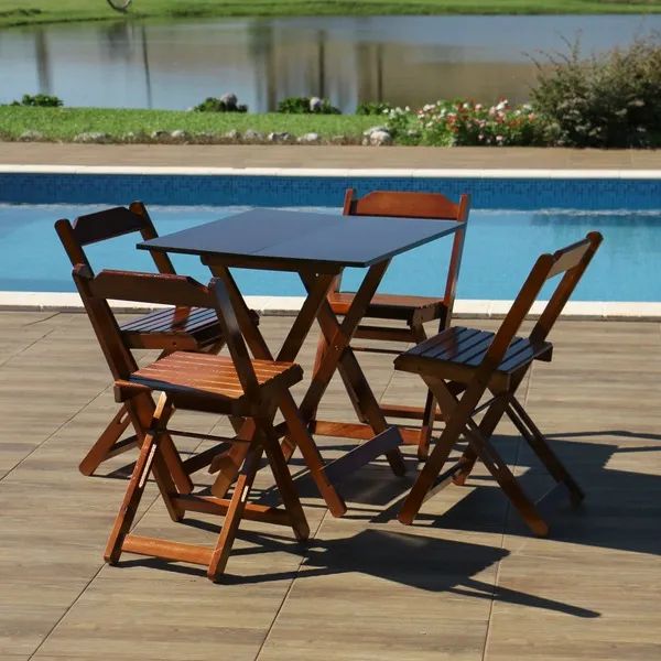 Jogo De Mesa 70x70 Com 4 Cadeiras Dobráveis De Madeira Imbuia