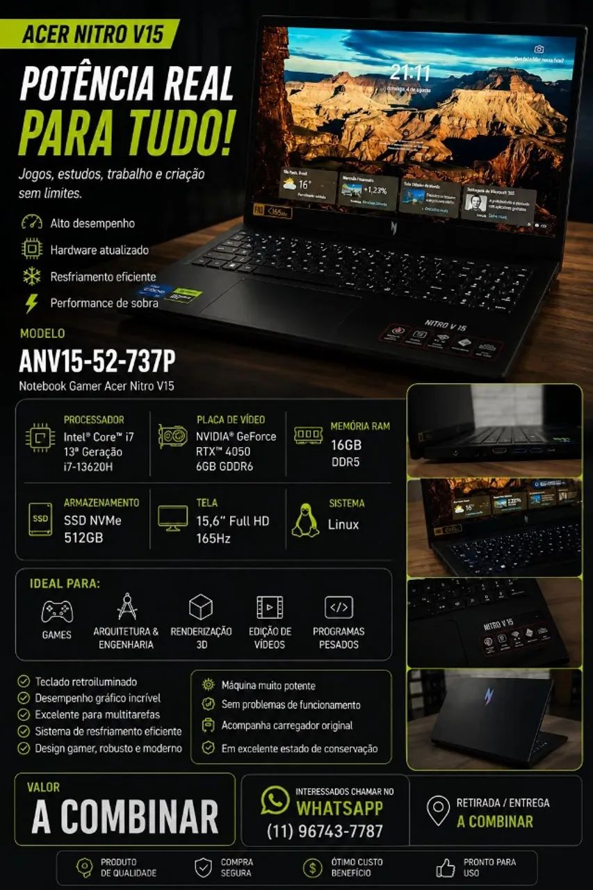 ? NOTEBOOK GAMER ACER NITRO V15 ? ALTO DESEMPENHO - Foto 5