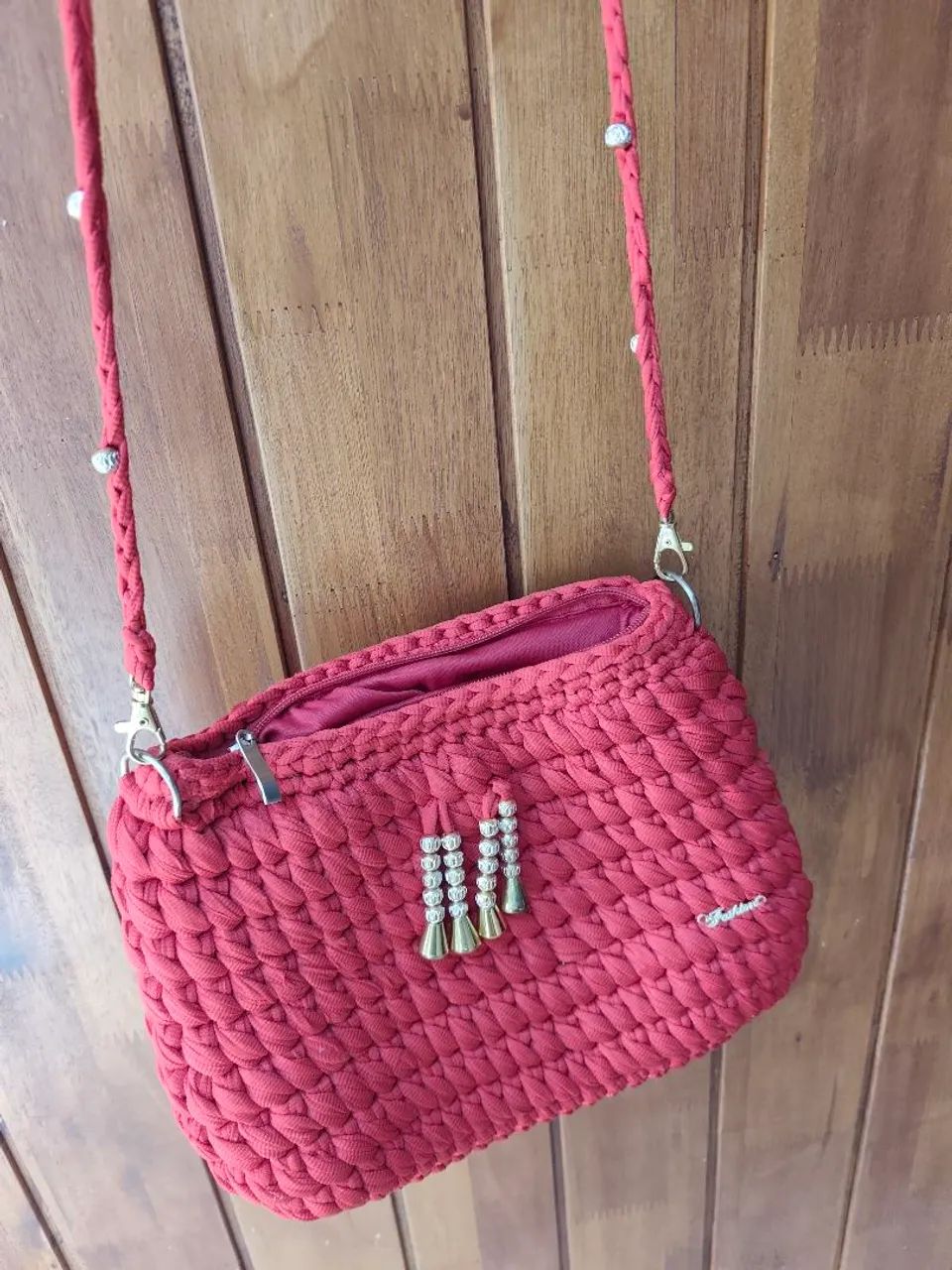 Bolsa vermelha de crochê  - Foto 3