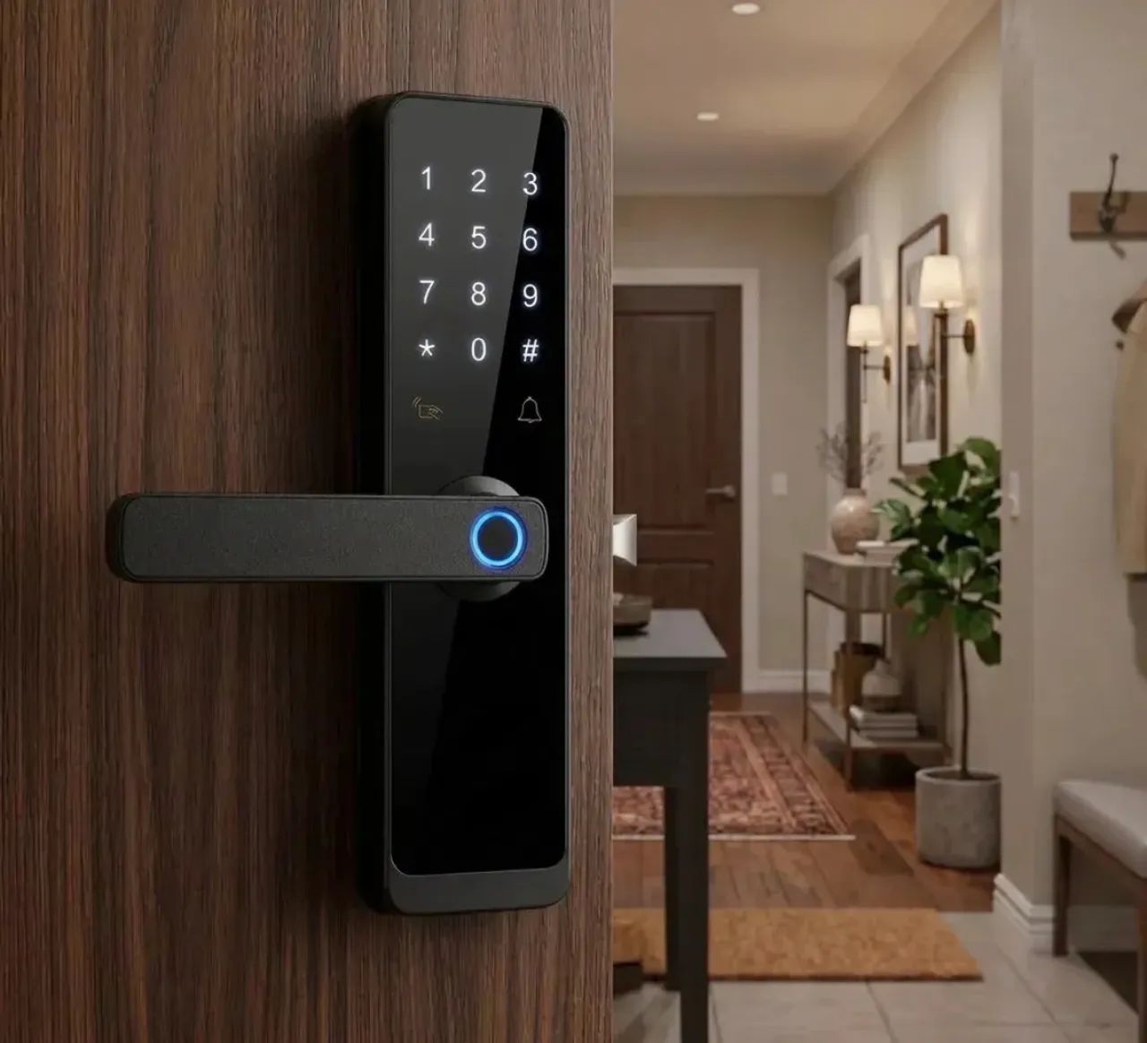 Fechadura Digital Inteligente Biometria Senha Cartão Cor Preta