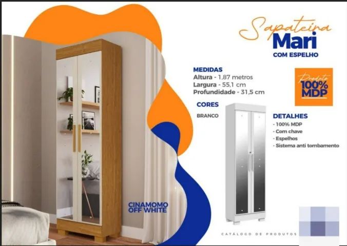 Multiuso Madri com Espelho: Elegância e Funcionalidade em MDF Cinamomo/Off White