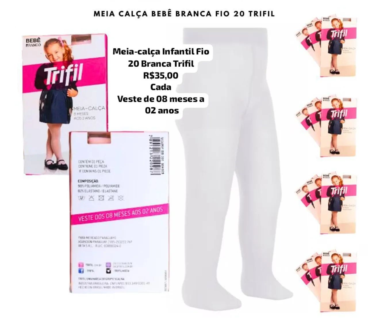 Meia-calça Infantil Fio 20 Branca Trifil - Foto 2