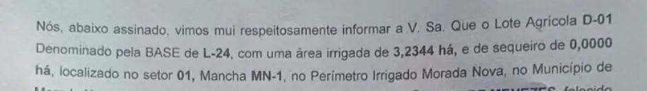 LOTE NO DENOC DE MORADA NOVA 