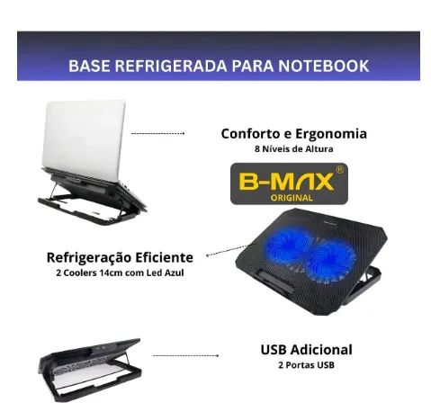 Base Refrigerada para notebook 2 leds Azul silenciosa - Foto 3