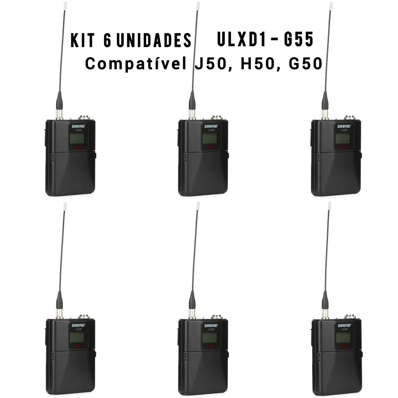 Kit 6 Unidades de Bodypack Microfone ULXD1 G55 Compatível com Receptor ULXD J50, H50, G50 