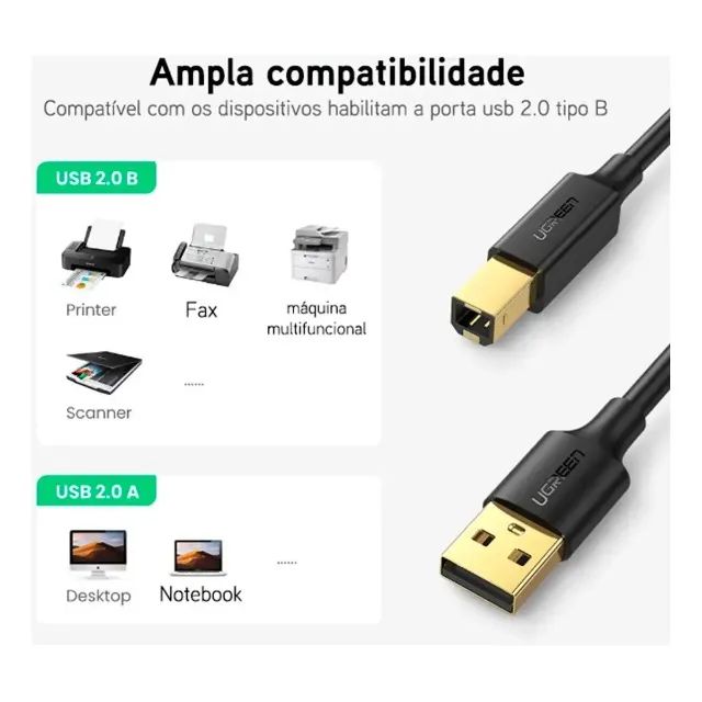 Cabo USB-A para USB-B 2.0 UGREEN para Impressora 3 Metros - Foto 4