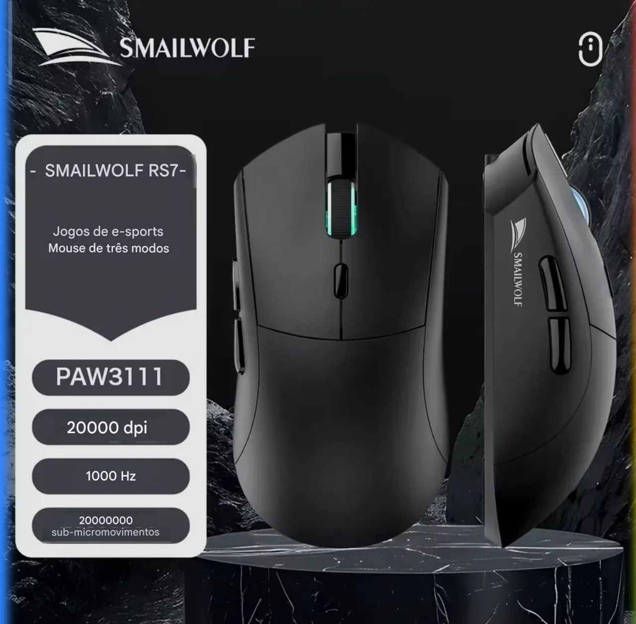 Mouse SMAILWOLF RS7 PAW3311 com macrodriver para notebook e computado, 20000 dpi - Foto 3