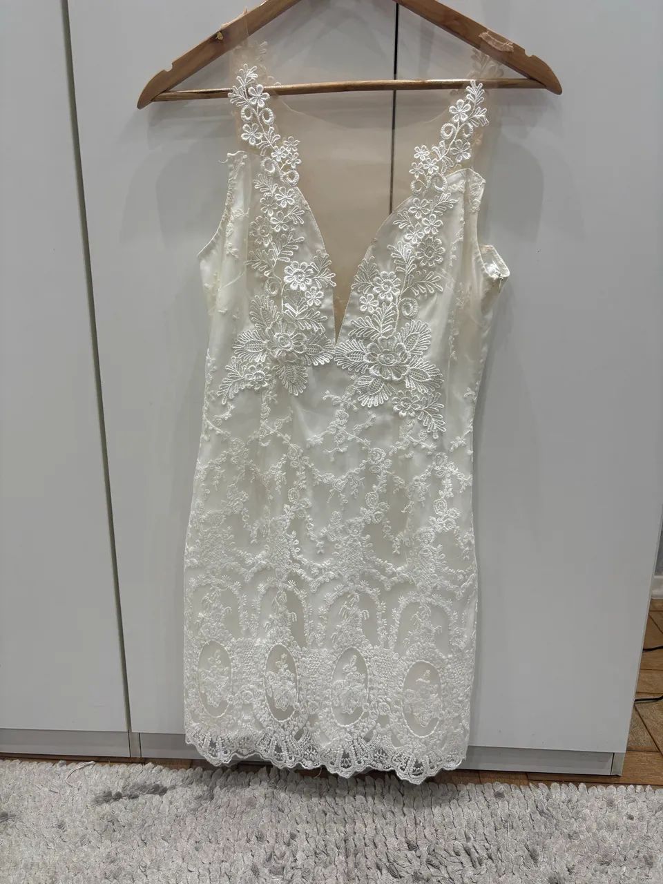 Vestido Noiva Civil Dinho Renda Guipir Branca 38/40 Devote V Tule Luxo