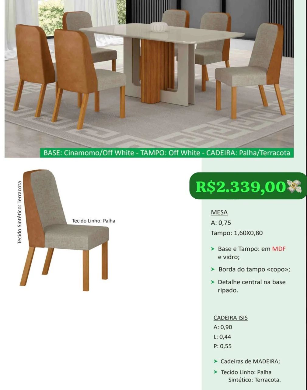 Mesa de Jantar com 6/cadeiras H2828