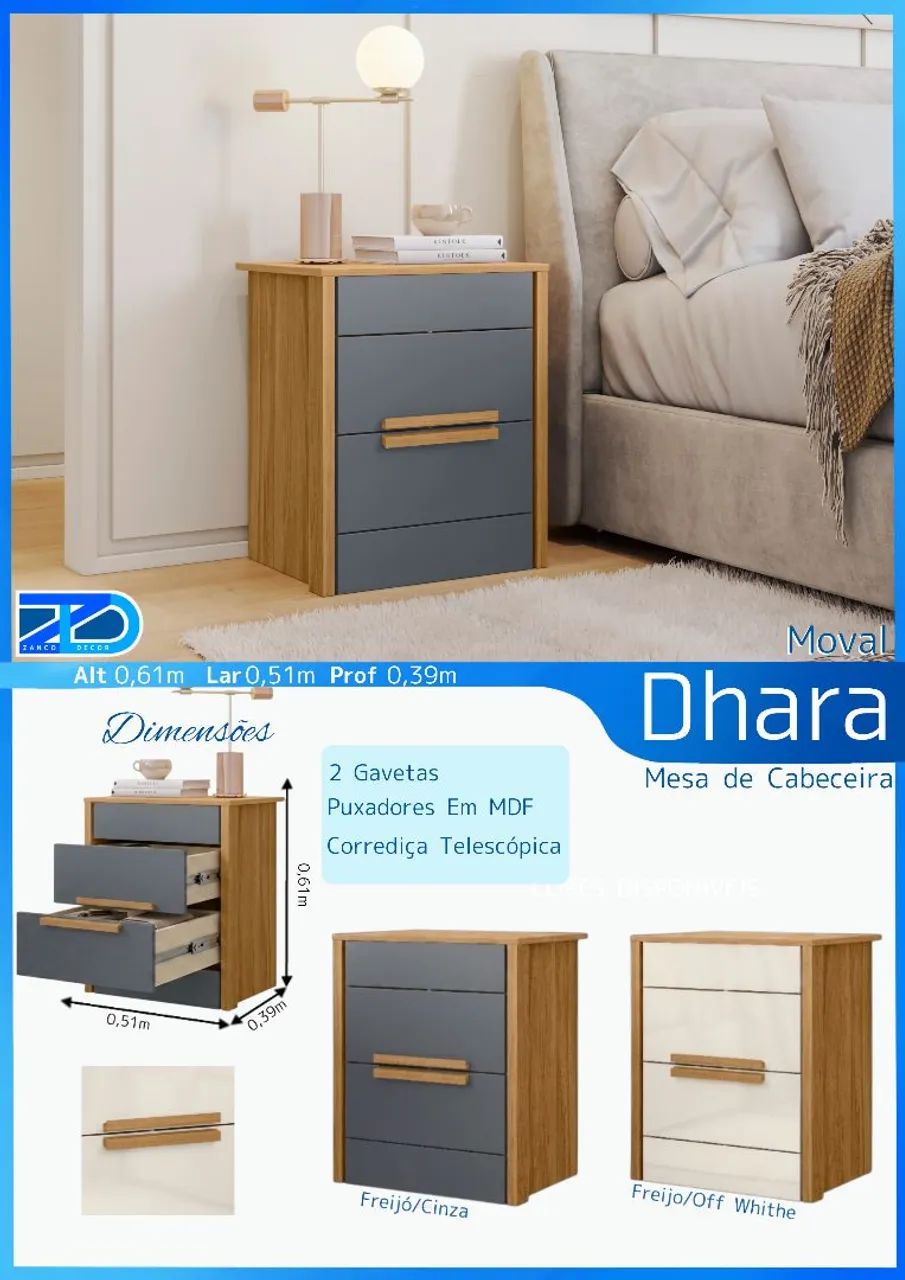 Mesa De Cabeceira Dhara Freijó/Cinza - Moval - Foto 5