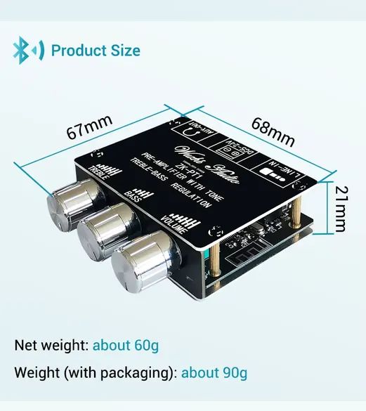 Placa bluetooth 5.0 pré amplificador digital com com controle de volume graves e agudos - Foto 2