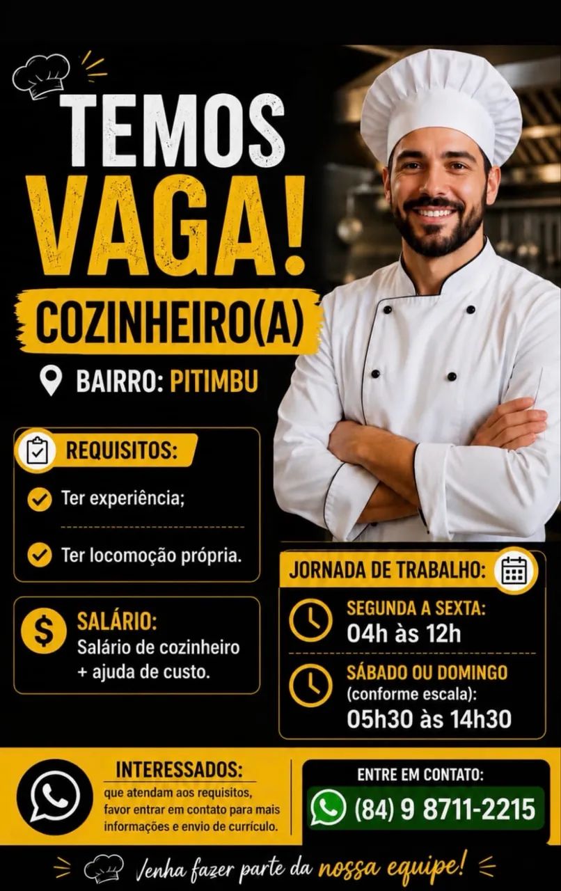 Vaga emprego Cozinheiro