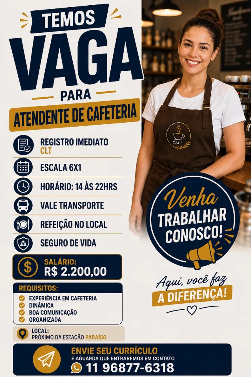 Vaga Atendente de cafeteria