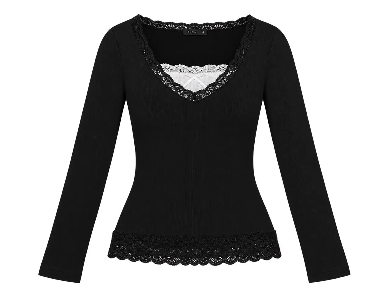 Blusa Preta Manga Longa com Renda 