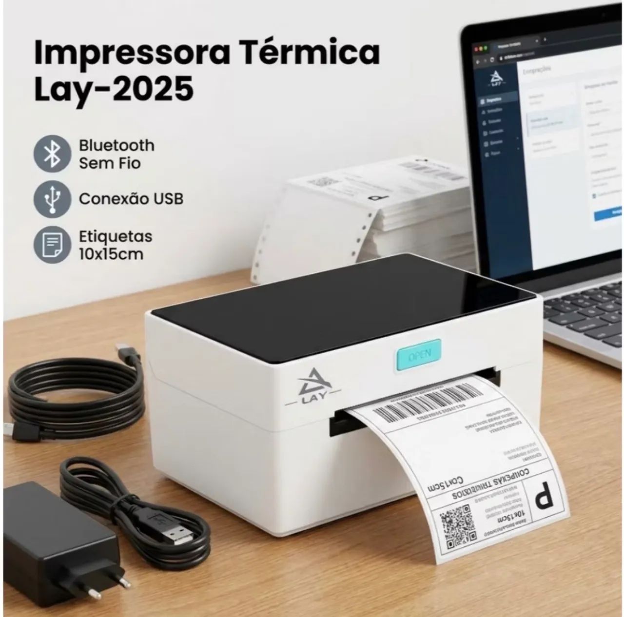 Impressora Térmica De Etiqueta Usb E Bluetooth + Suporte 