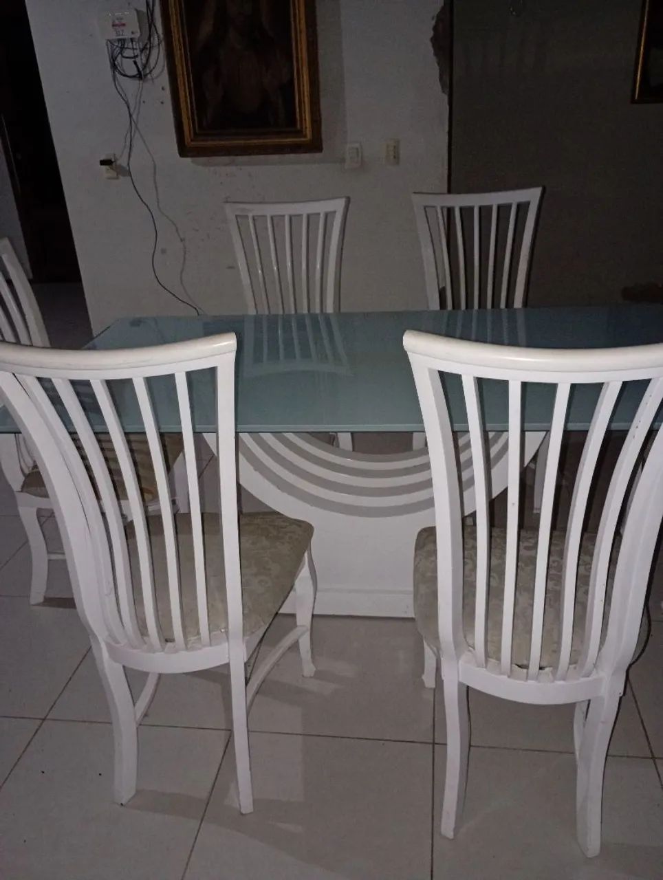 Mesa 06 lugares tampo de vidro branco  - Foto 5
