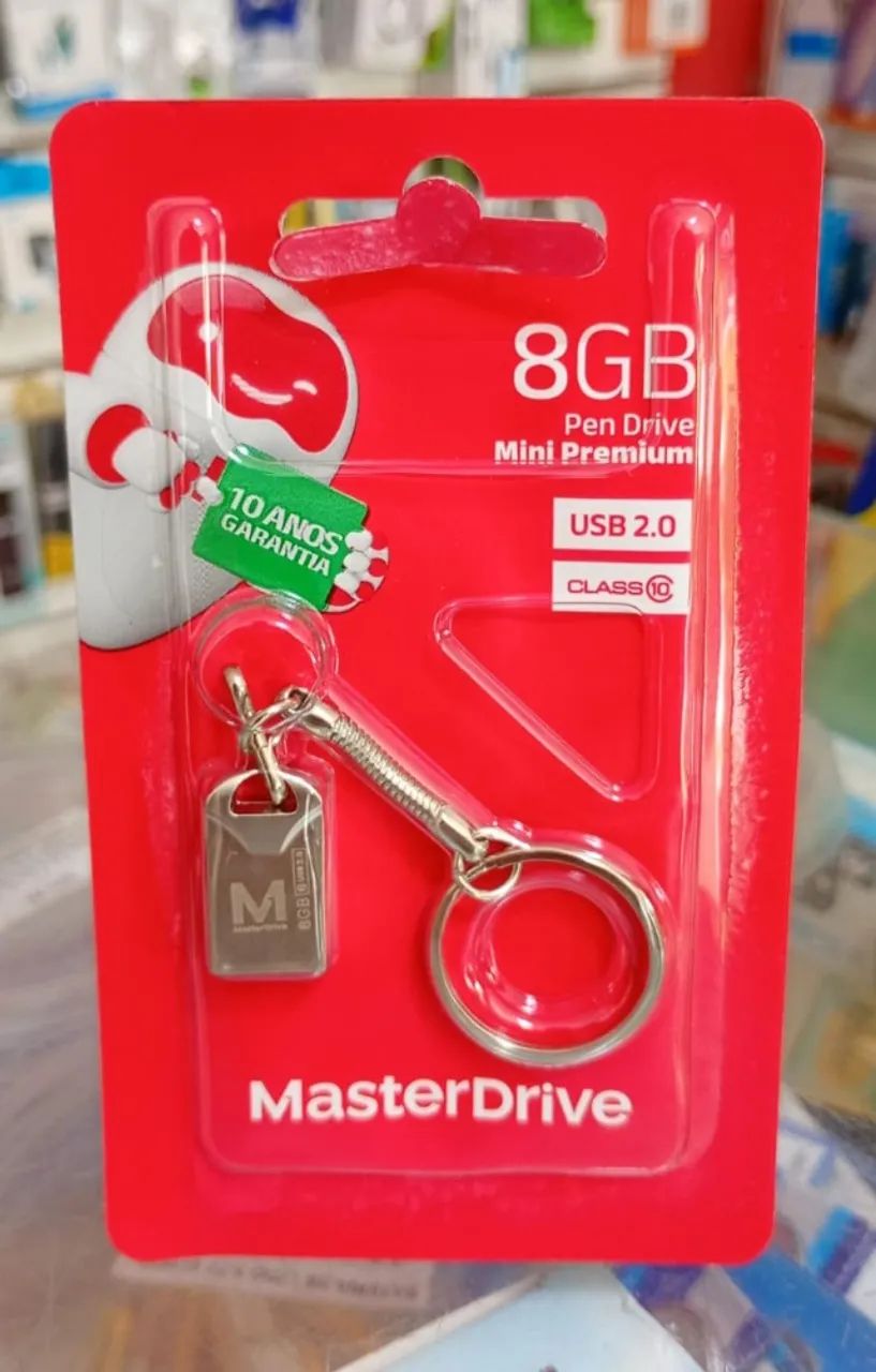 Pen Drive Mini Premium MasterDrive 8GB USB 2.0 com Chaveiro - Novo