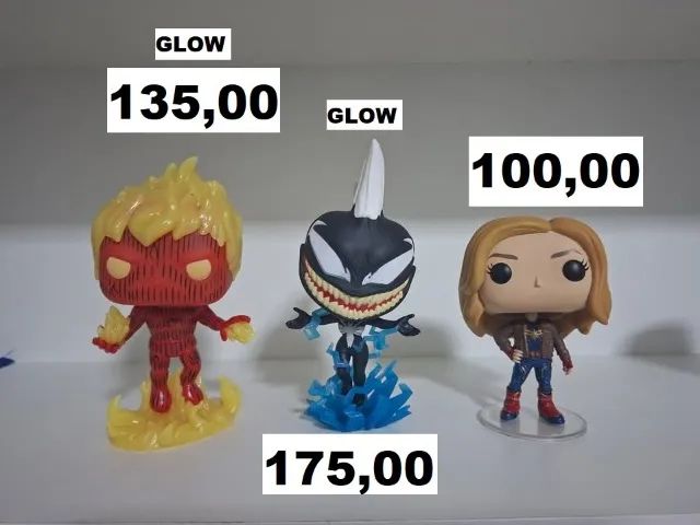 Funko Lote Marvel ( Glow tocha + glow tempestade venom + capitã Marvel ) sem caixa