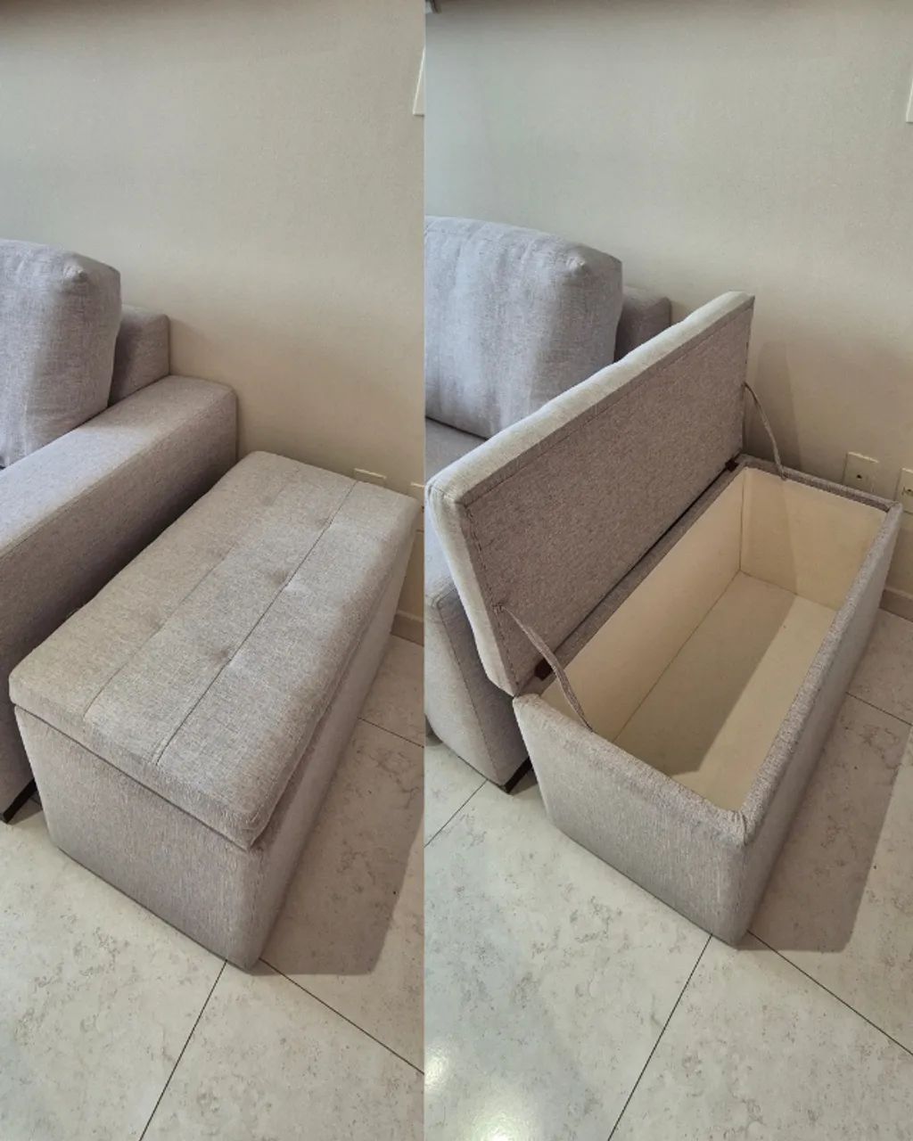 Sofá Retrátil Cinza Claro 2,40m com Baú Organizador - Foto 3