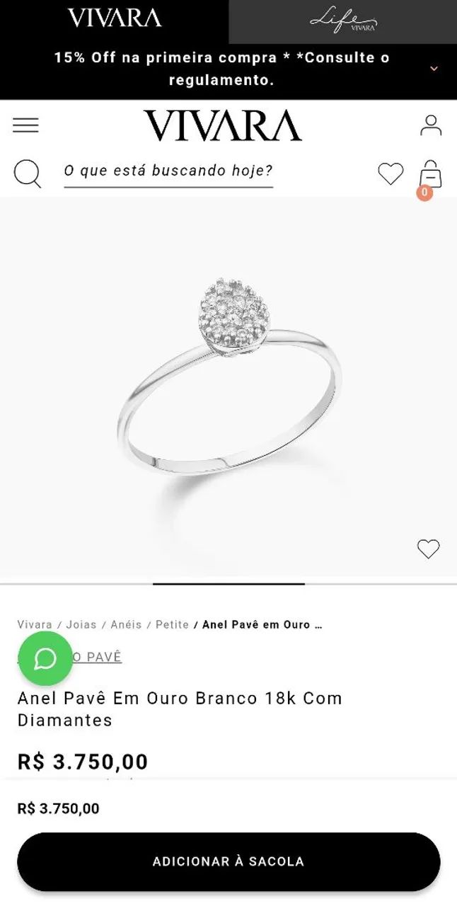 Vivara Anel Pavê em Ouro Branco 18k com Diamantes - Foto 3
