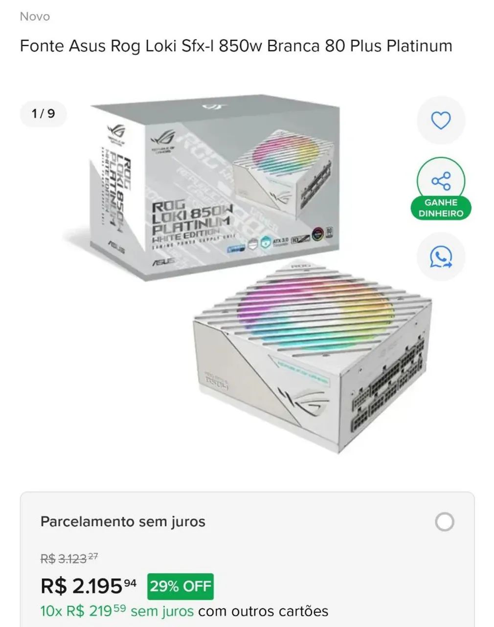 Fonte ROG LOKI 850w Platinum RGB White - Foto 5