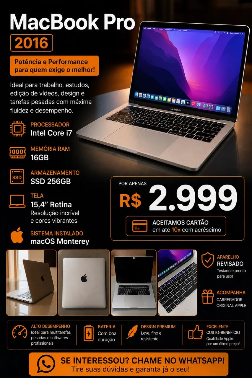 MacBook Pro core i7 16 gb ram SSD 256 gb